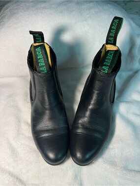 La Barca Black Leather Botin Charro Boots